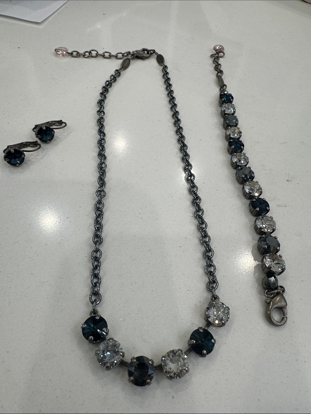 Sabika Dark Teal and Clear Crystal Necklace and Earring Set